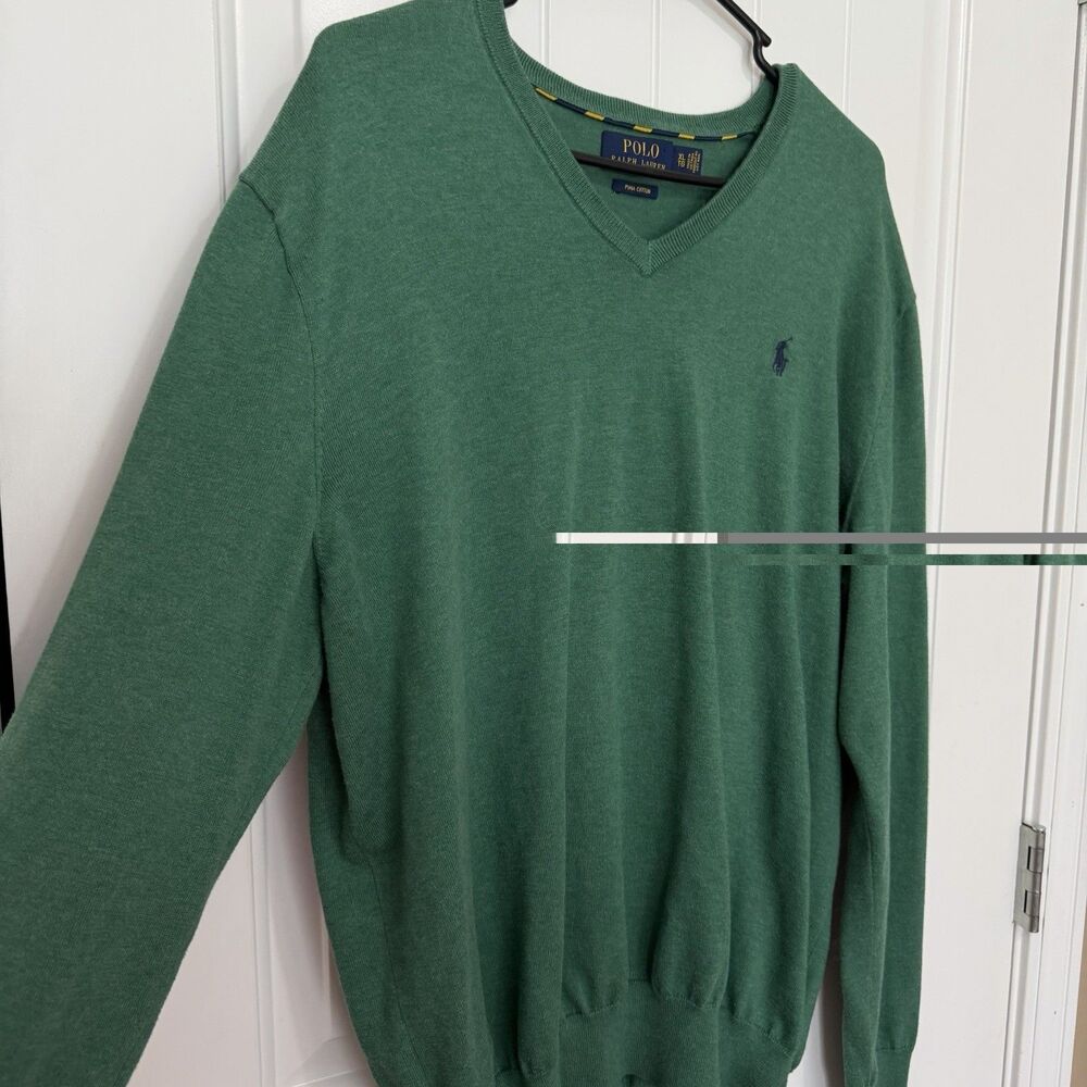 Polo Ralph Lauren V Neck Sweater Pima Cotton Men’s XL Long Sleeve Pullover Green - Picture 9 of 13